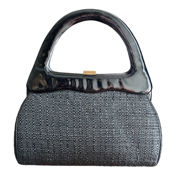 Verdi Handbags - VINTAGE 1950’s Verdi Tweed Style Black Patent Women’s Satchel Purse Bag